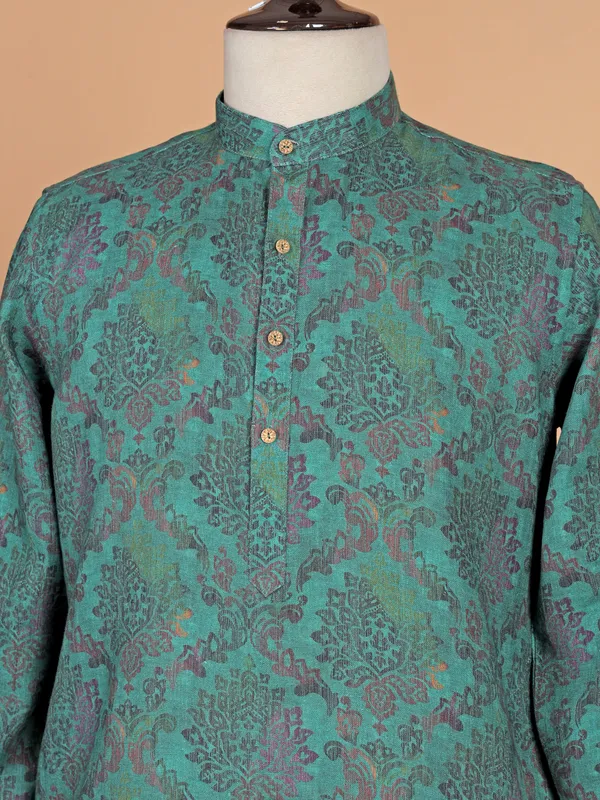 Ethnic prined green kurta for men