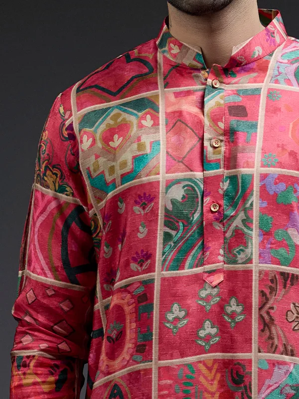 Ethnic printed dark pink silk kurta suit