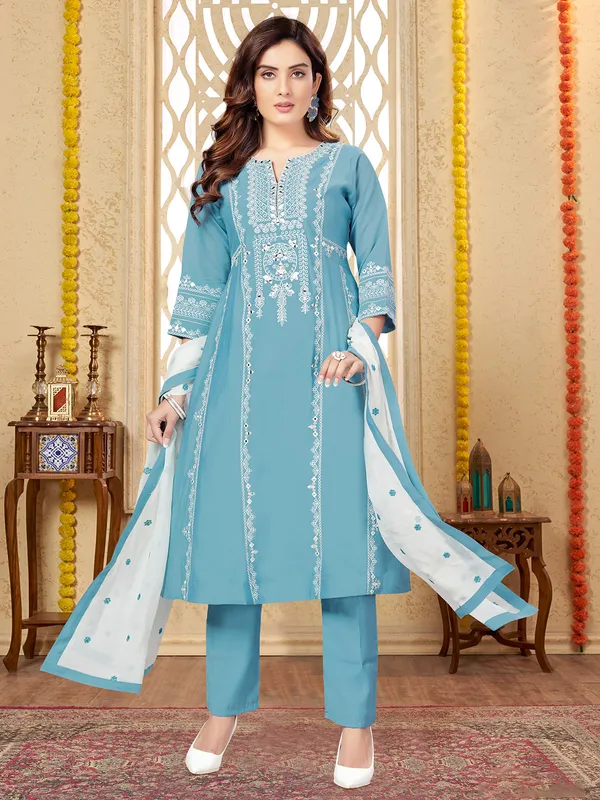 Ethnic sky blue silk salwar suit