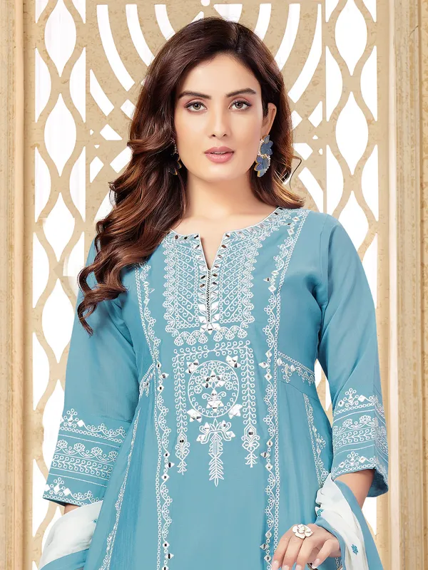 Ethnic sky blue silk salwar suit
