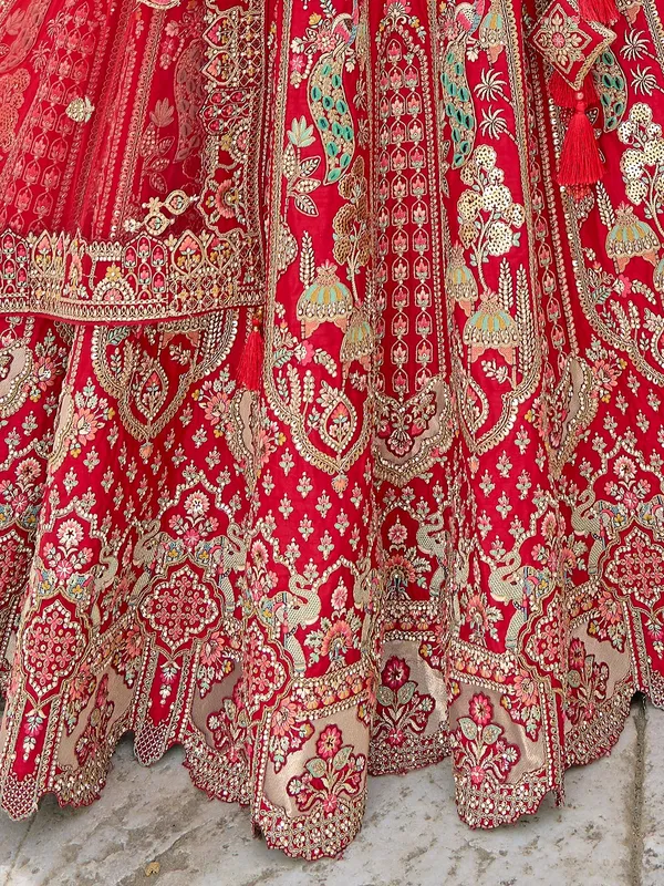 Exclusive red silk unstitched lehenga choli for wedding