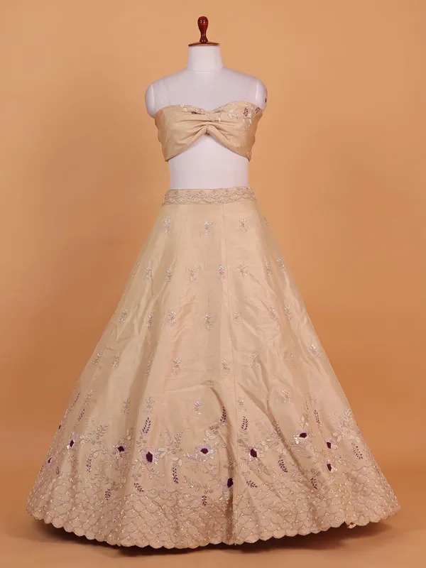 Exquisite cream raw silk lehenga choli for women