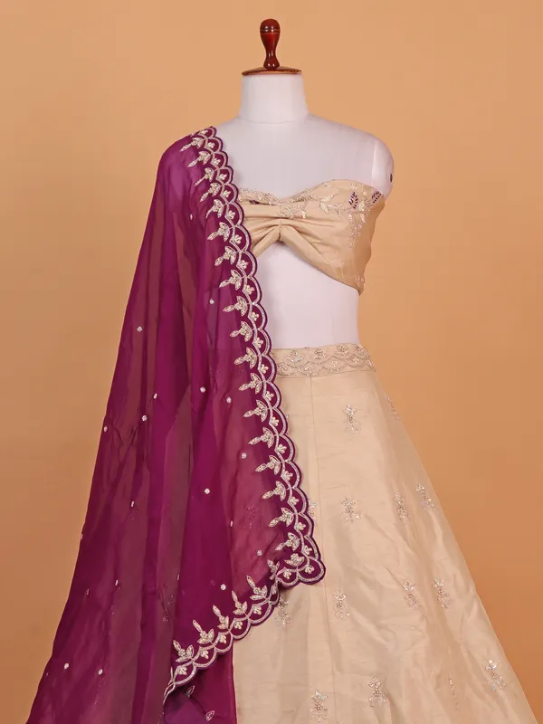 Exquisite cream raw silk lehenga choli for women
