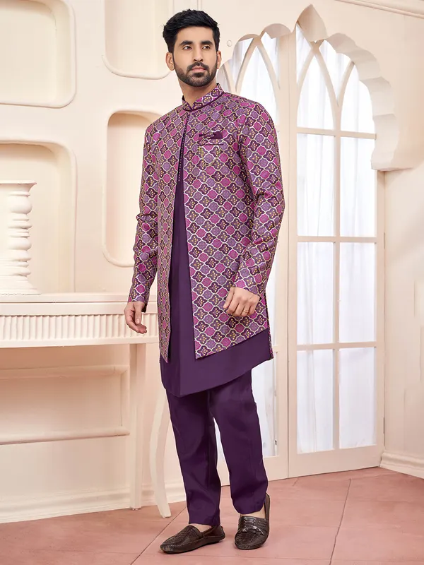 Exquisite purple indo western for weddings and receptions