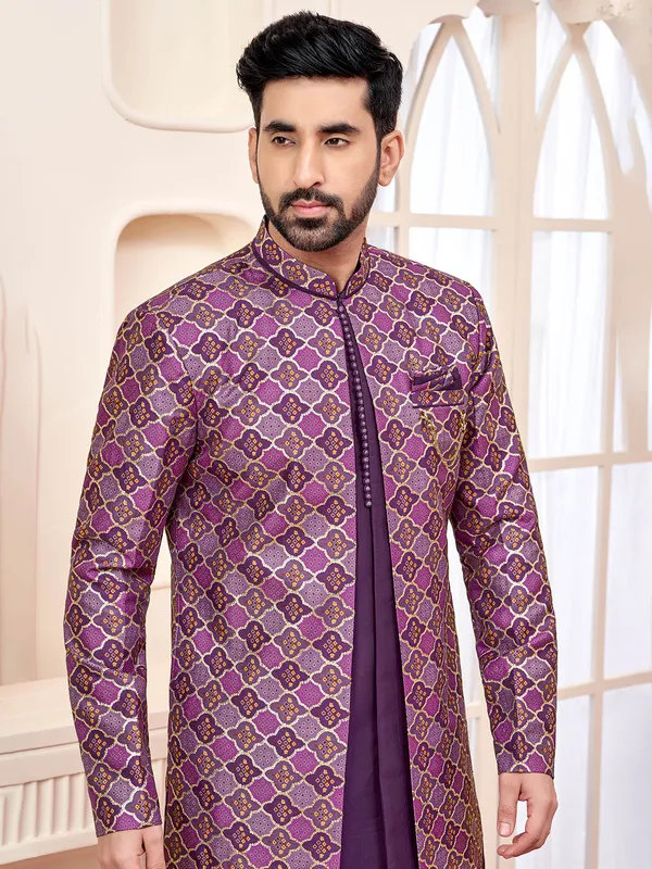 Exquisite purple indo western for weddings and receptions