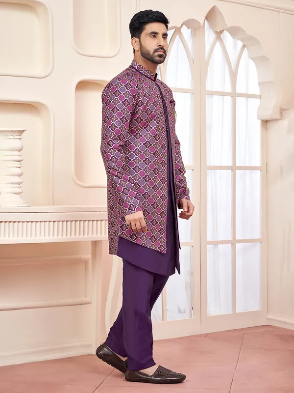 Exquisite purple indo western for weddings and receptions