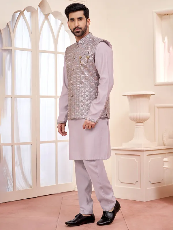 Exquisite violet waistcoat set for weddings and festive occasions