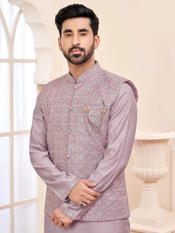 Exquisite violet waistcoat set for weddings and festive occasions