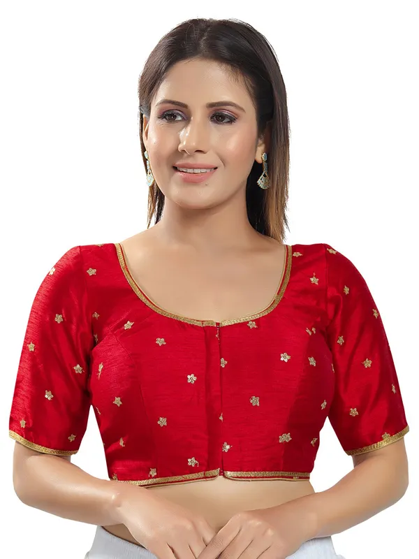 Extravagant barn red silk designer blouse for women