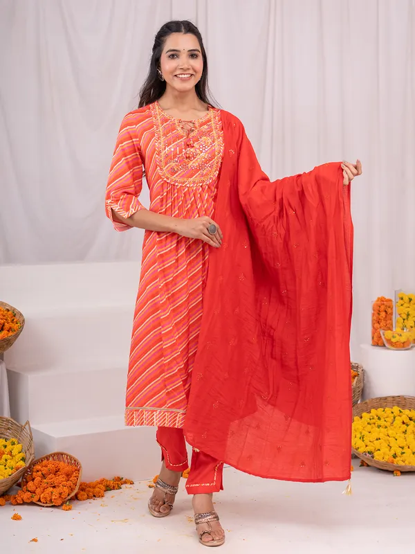 Fablous red cotton kurti set