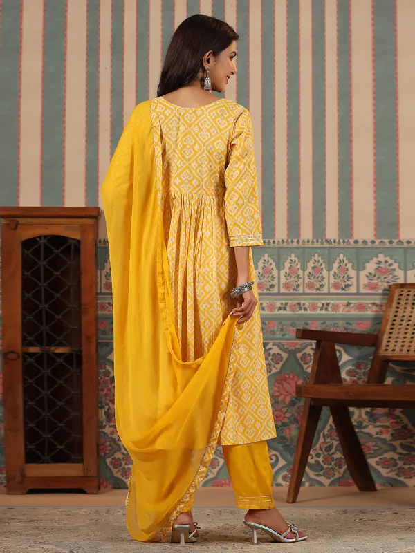 Fablous yellow cotton alia cut kurti set