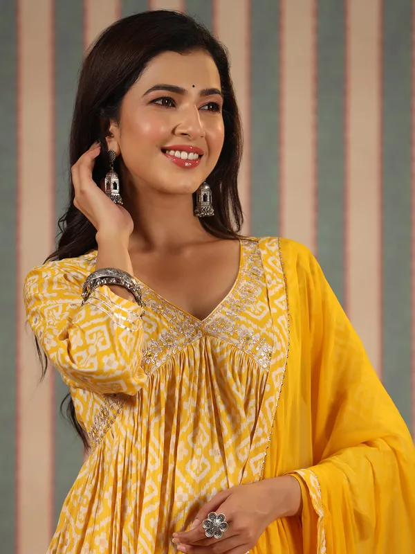 Fablous yellow cotton alia cut kurti set