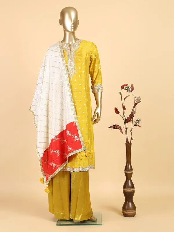 Fabulous bright yellow raw silk palazzo suit