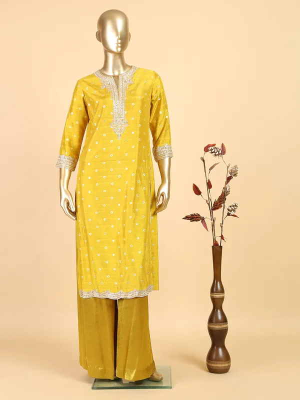 Fabulous bright yellow raw silk palazzo suit