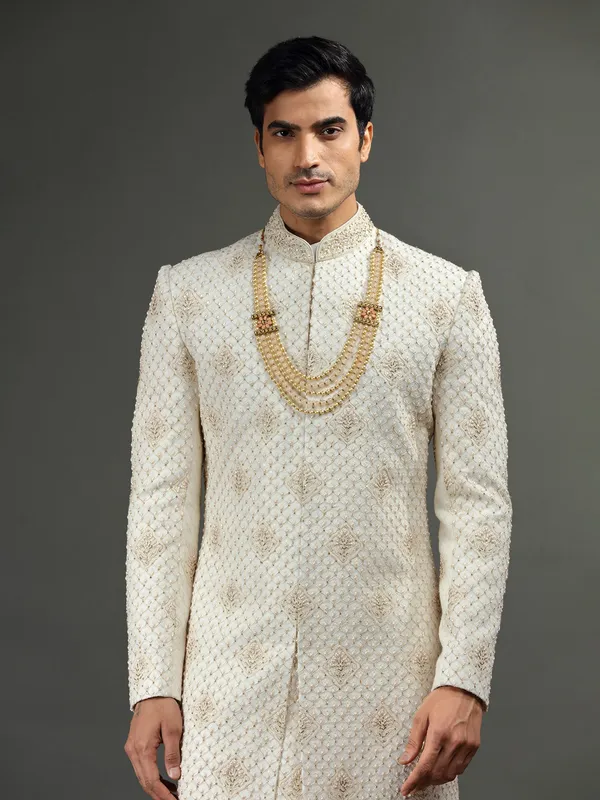 Fabulous cream silk groom sherwani