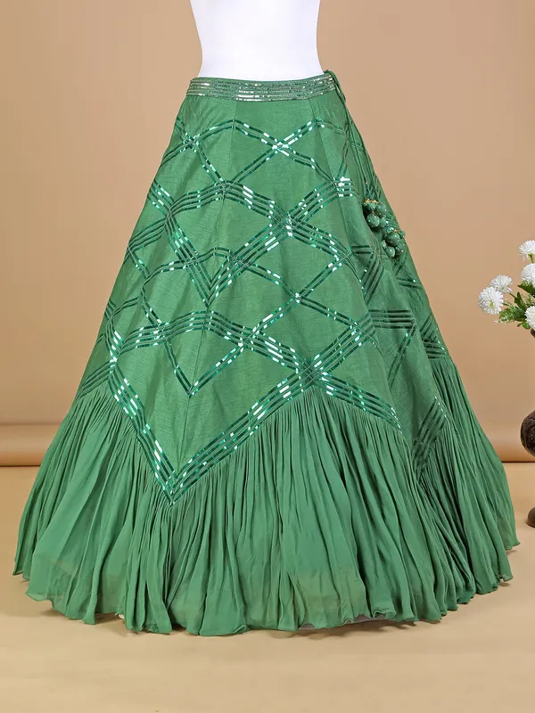 Fabulous dark green raw silk lehenga choli