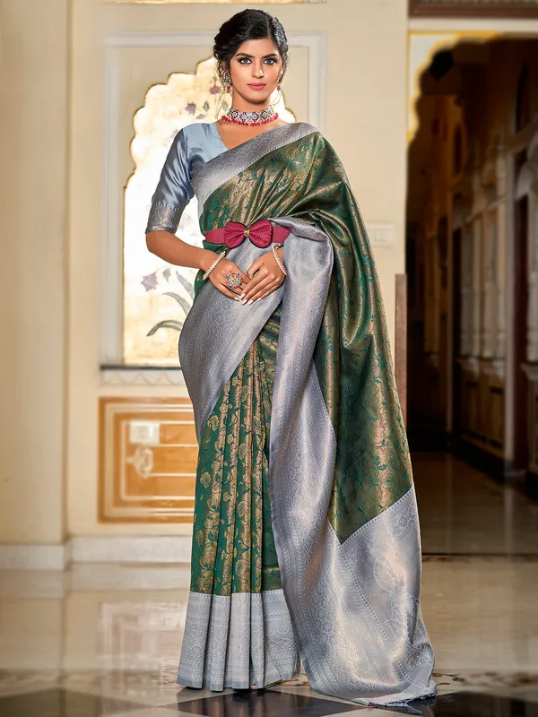 Fabulous dark green silk saree