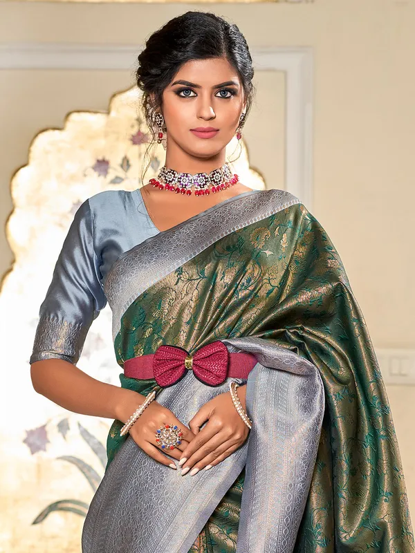 Fabulous dark green silk saree