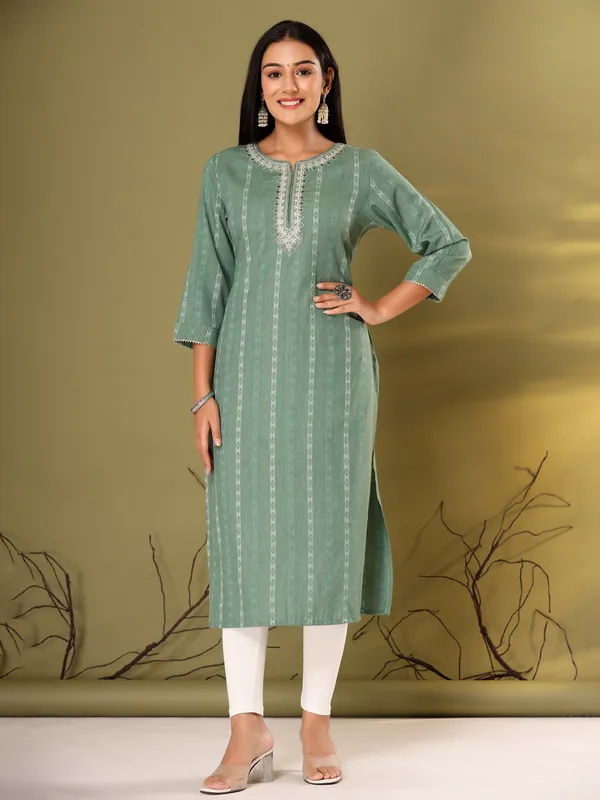 Fabulous dusty green cotton kurti