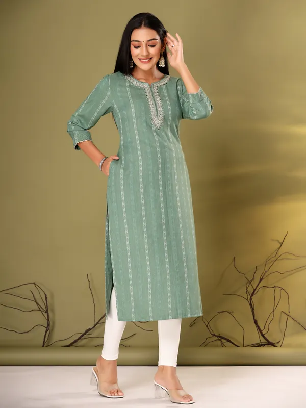 Fabulous dusty green cotton kurti