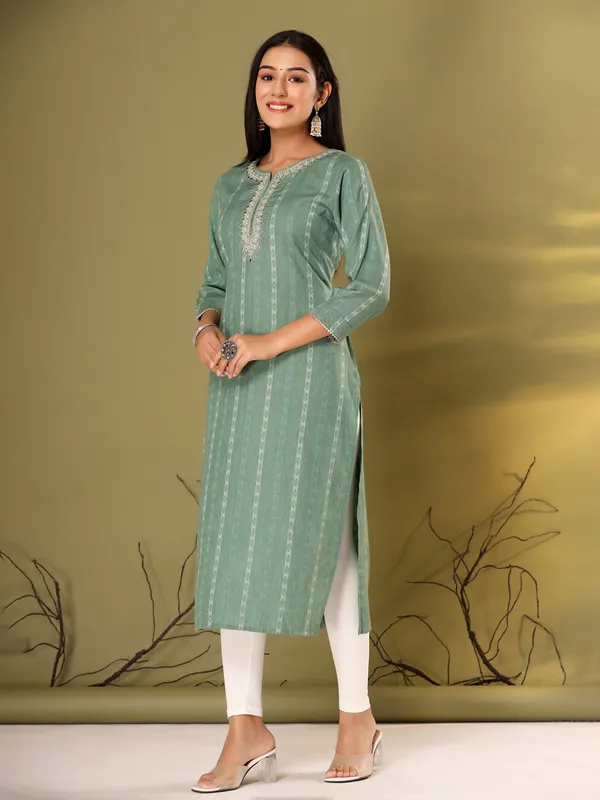 Fabulous dusty green cotton kurti