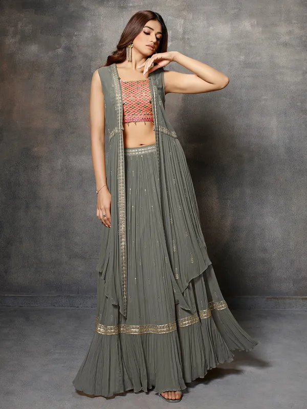 Fabulous georgette grey lehenga choli