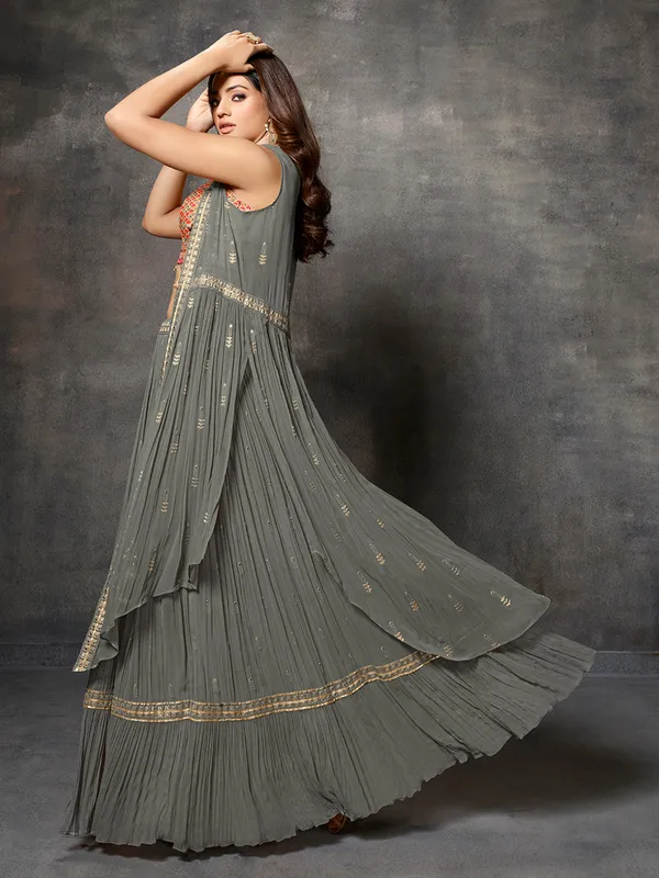 Fabulous georgette grey lehenga choli