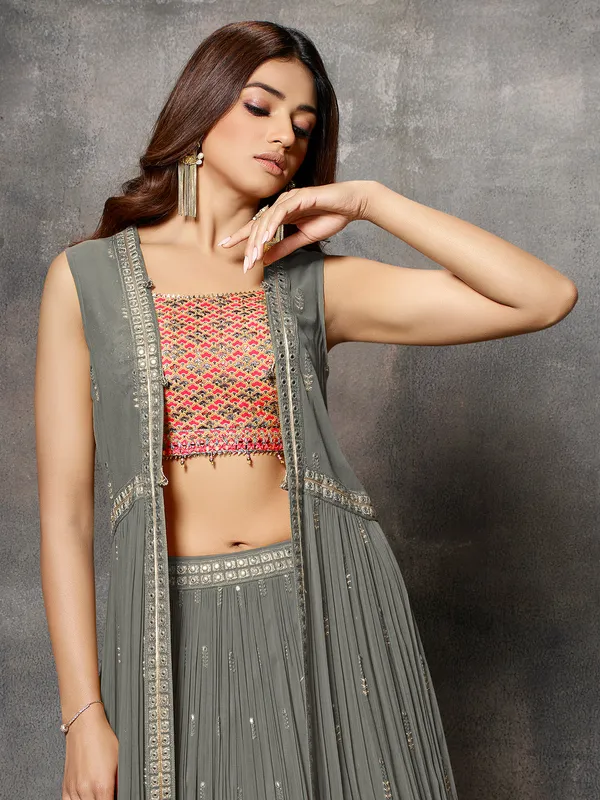 Fabulous georgette grey lehenga choli