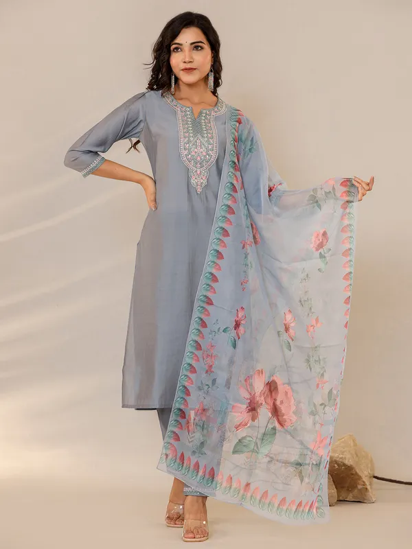 Fabulous grey silk kurti set
