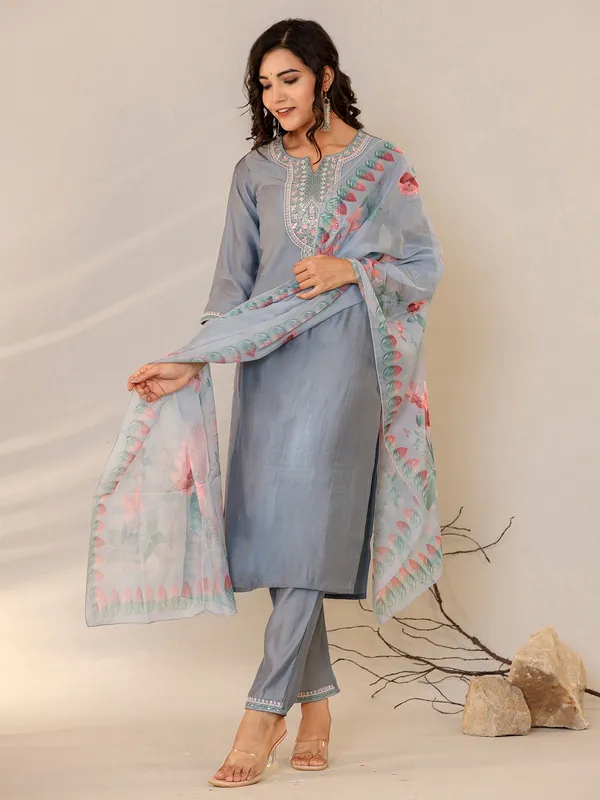 Fabulous grey silk kurti set