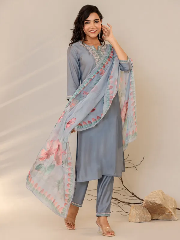 Fabulous grey silk kurti set