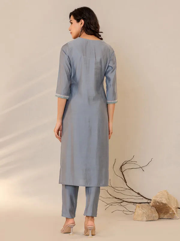 Fabulous grey silk kurti set