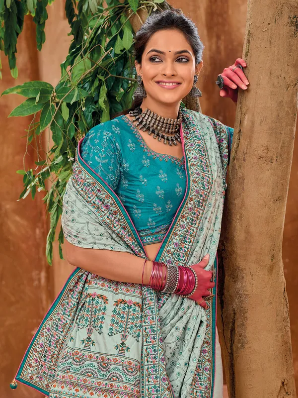 Fabulous light grey banarasi silk saree