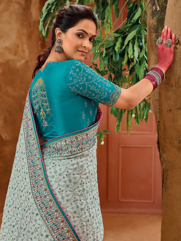 Fabulous light grey banarasi silk saree