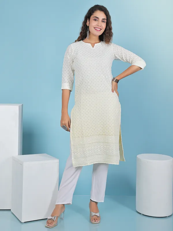 Fabulous light yellow cotton kurti