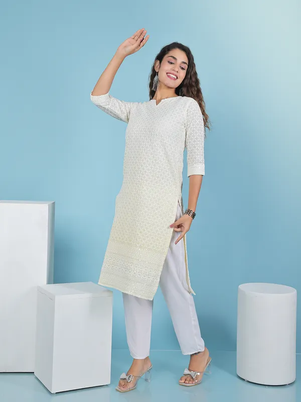 Fabulous light yellow cotton kurti