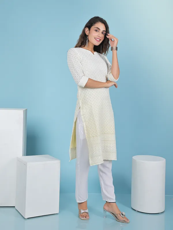Fabulous light yellow cotton kurti