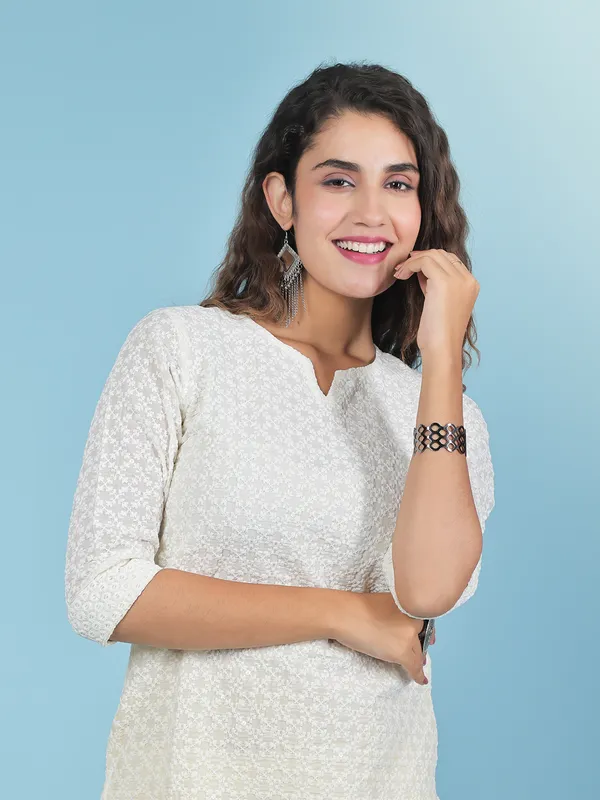 Fabulous light yellow cotton kurti