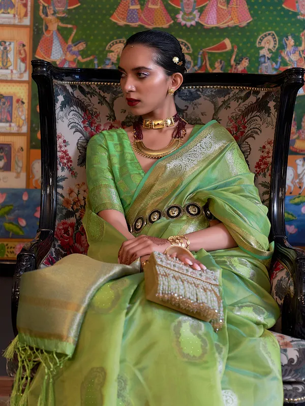 Fabulous lime green organza saree