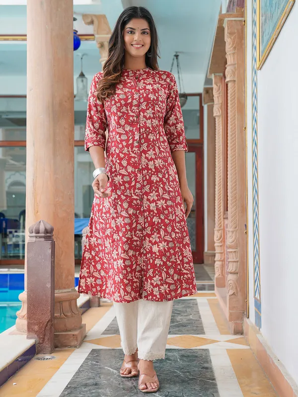 Fabulous maroon cotton printed kurti