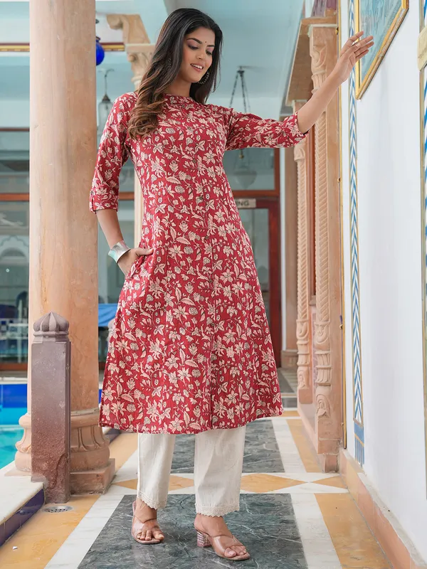 Fabulous maroon cotton printed kurti