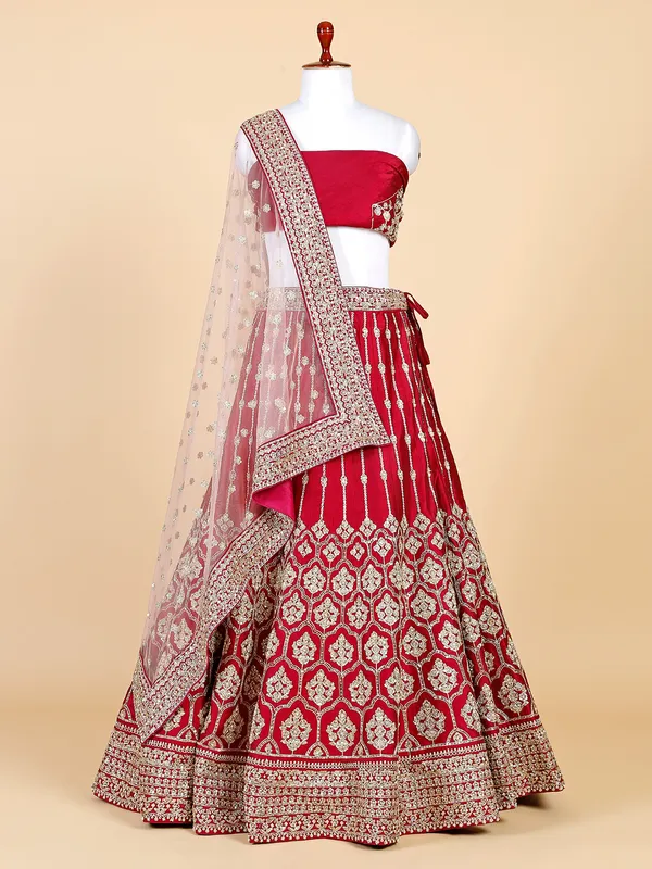 Fabulous maroon raw silk lehenga choli