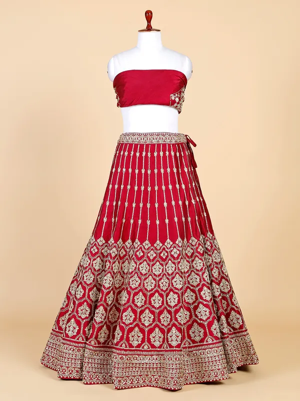 Fabulous maroon raw silk lehenga choli