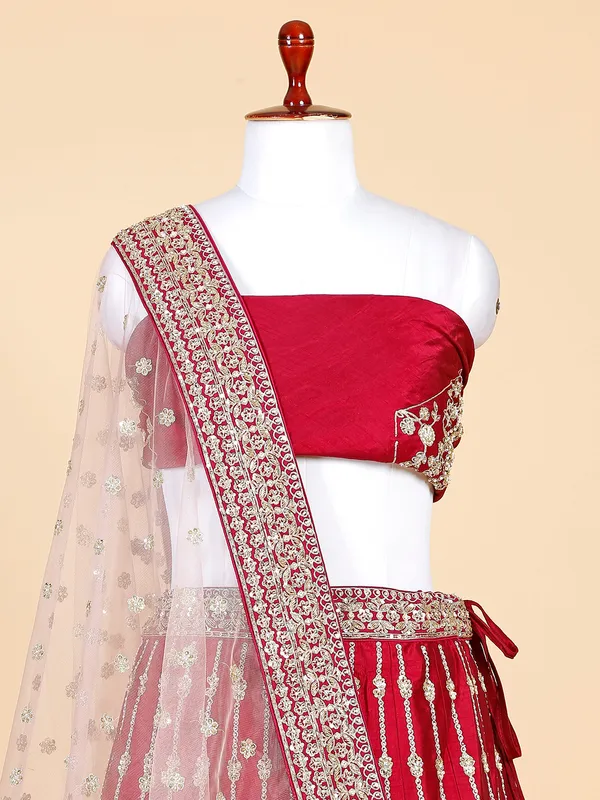 Fabulous maroon raw silk lehenga choli
