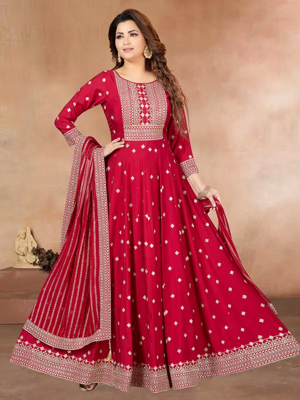 Fabulous red silk anarkali suit