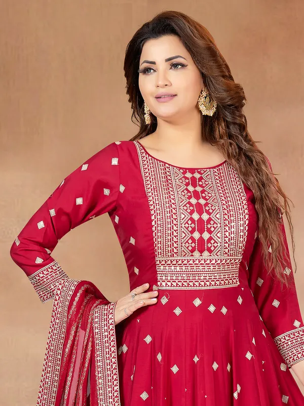 Fabulous red silk anarkali suit