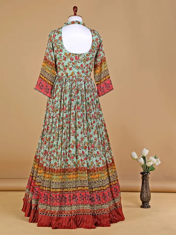Fabulous mint green silk printed gown