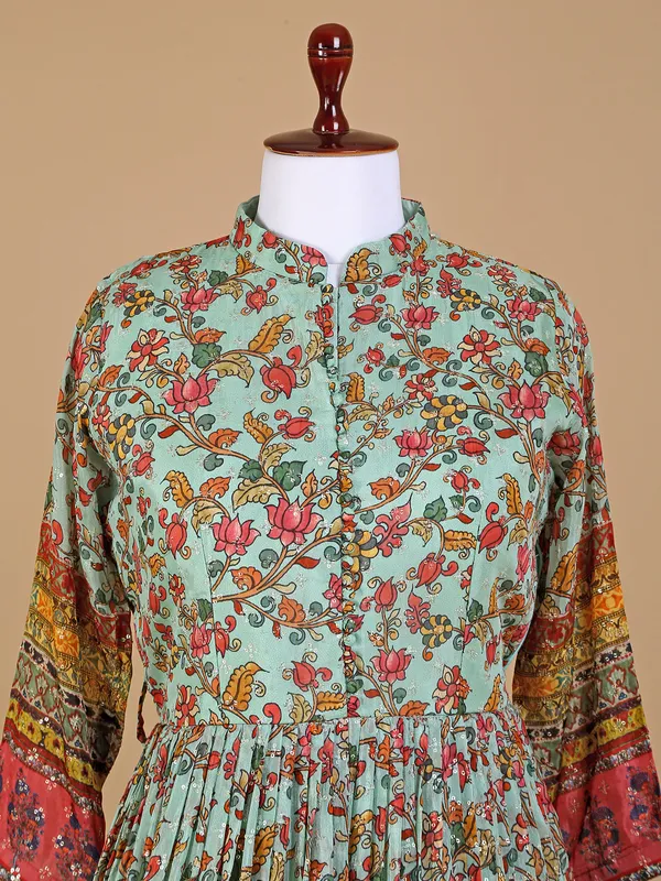 Fabulous mint green silk printed gown
