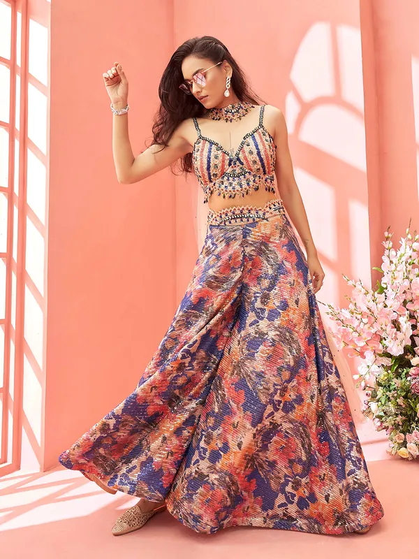 Fabulous multi color georgette palazzo suit
