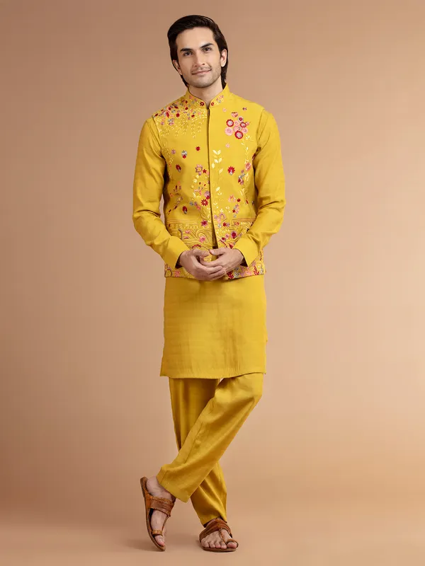 Fabulous mustard yellow silk waistcoat set